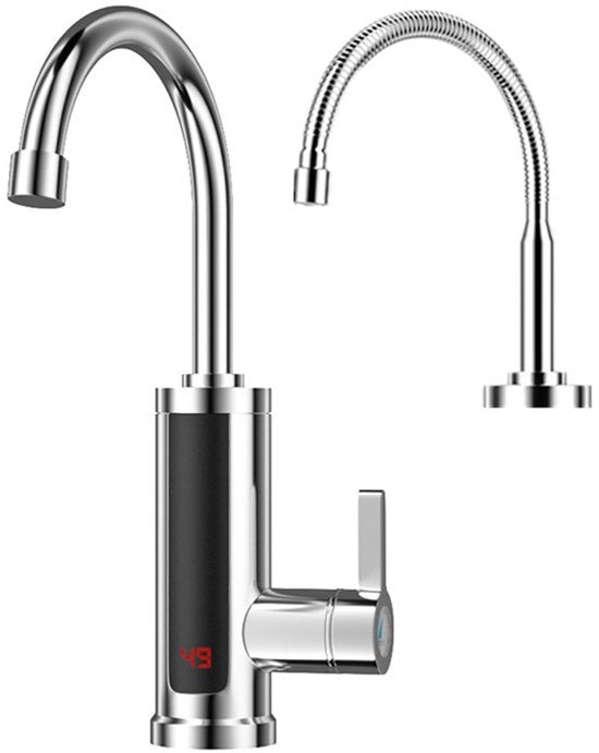 Spazzolatrice da cucina universale con termostato integrato e 360° girevole | Cucina RVS con maniglia per acqua calda e fredda e display LED della temperatura