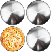 Set di cottura per pizza a 4 pezzi: 30 cm piatto in acciaio inossidabile a forma rotonda, padelle rotonde per forno, cottura, servizio, frittura, piatto per pizza in acciaio metallico argentato per cucina, piatto per caffè
