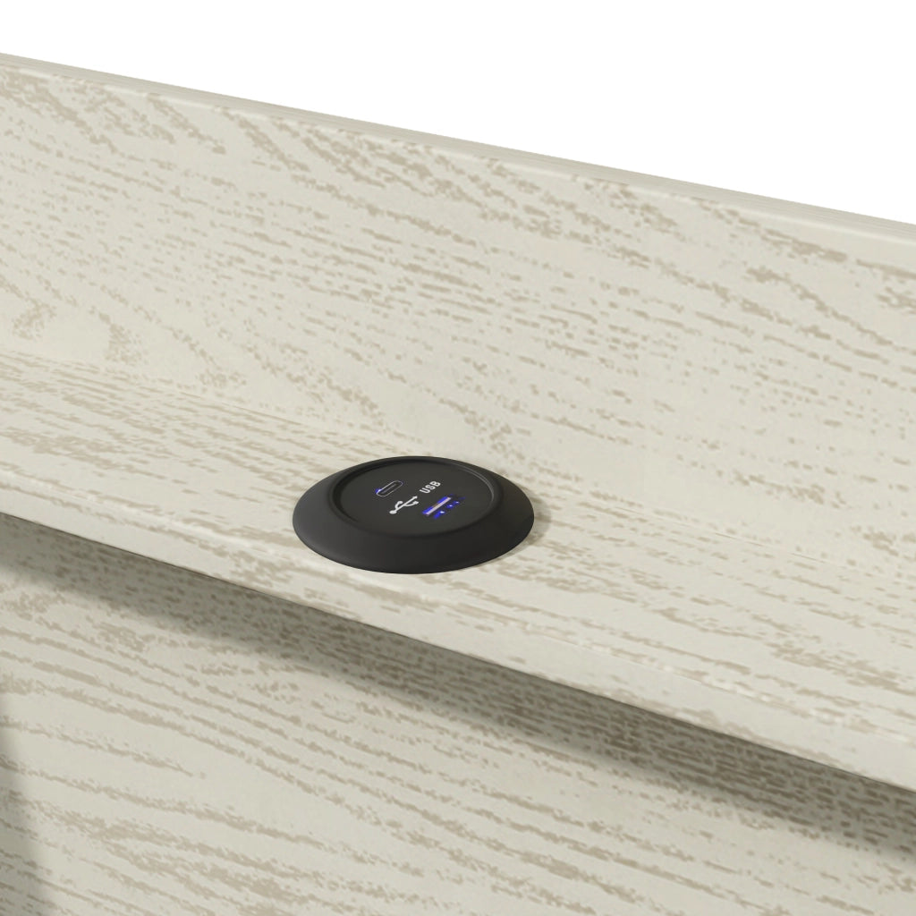 Letto singolo imbottito 90x200cm con ricarica LED e USB C in lino beige