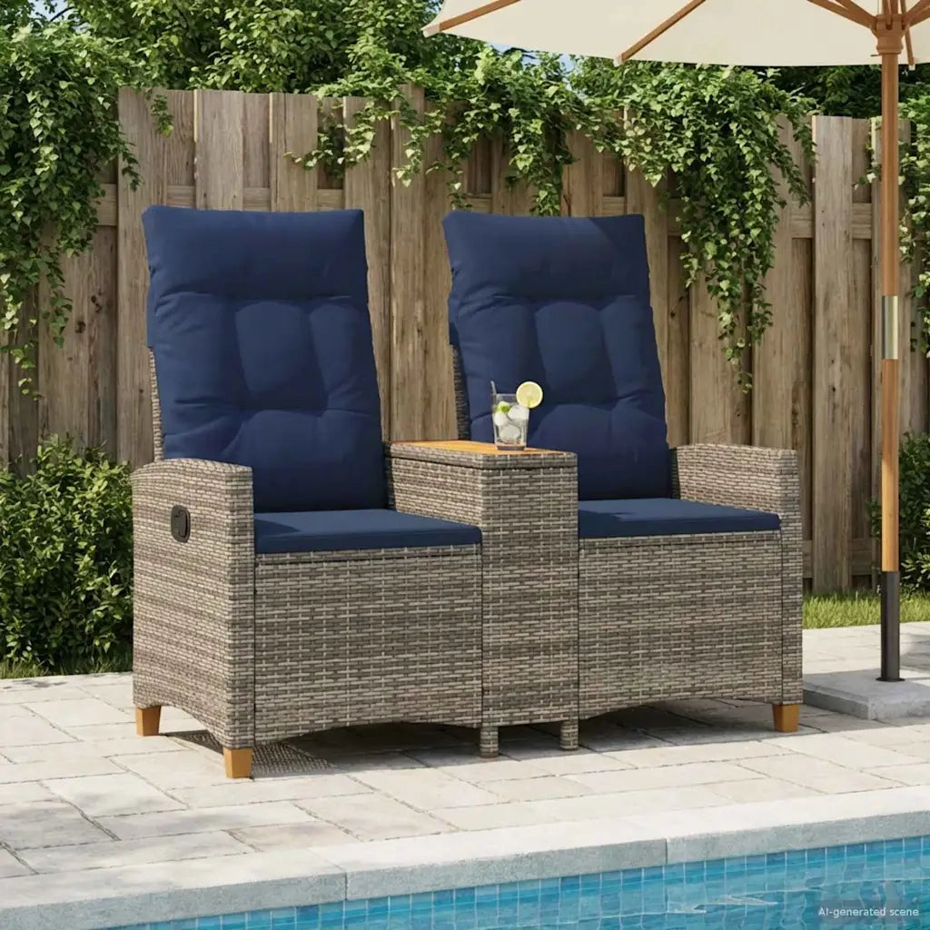 Panchina reclinabile con tavolo Grigio e Blu Navy polyrattan