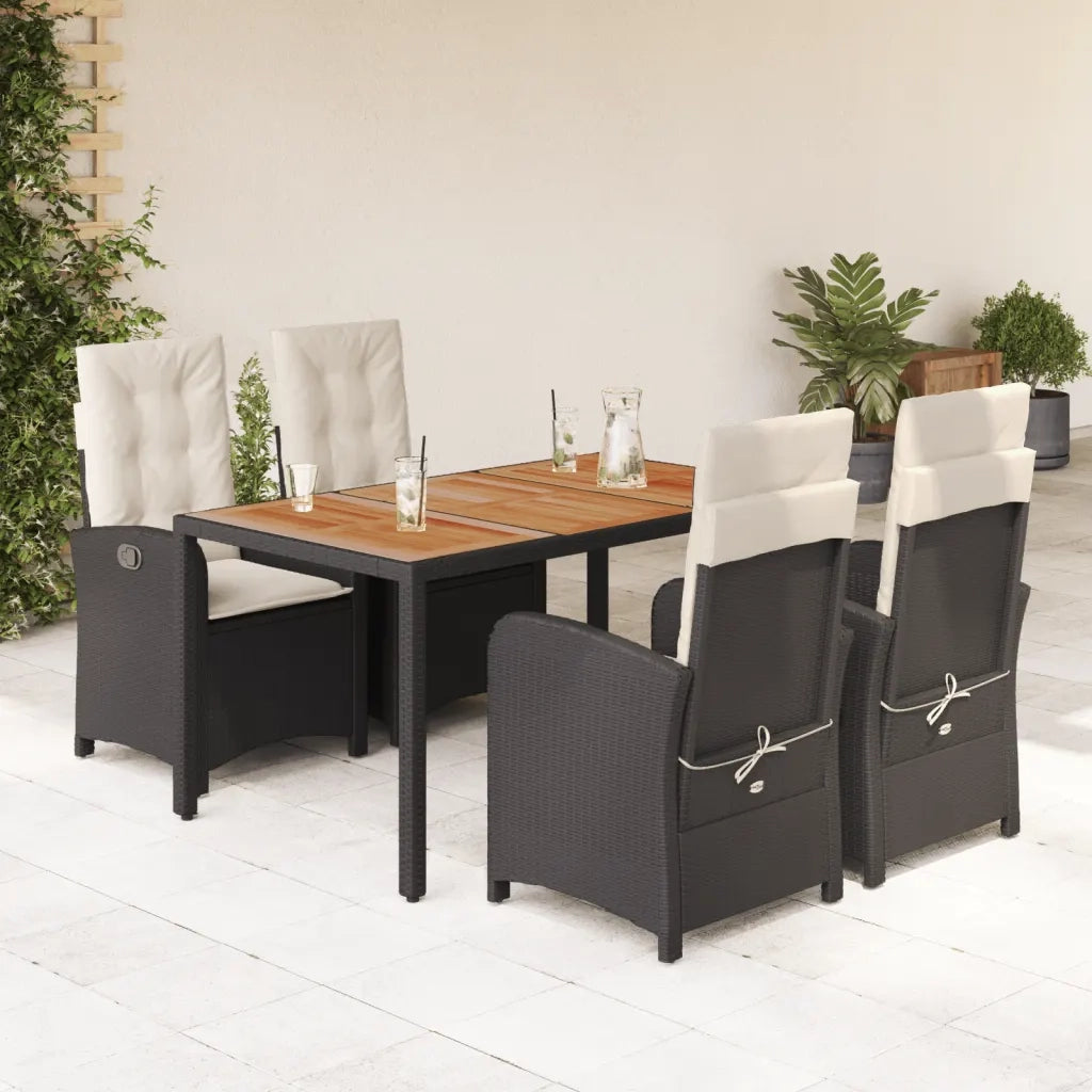 Set da Pranzo da Giardino 5 pz Nero con Cuscini in Polyrattan