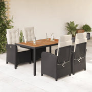 Set da Pranzo da Giardino 5 pz Nero con Cuscini in Polyrattan