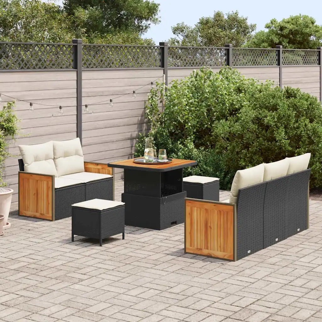 Set Divano da Giardino con cuscino 8 pcs Nero e Crema