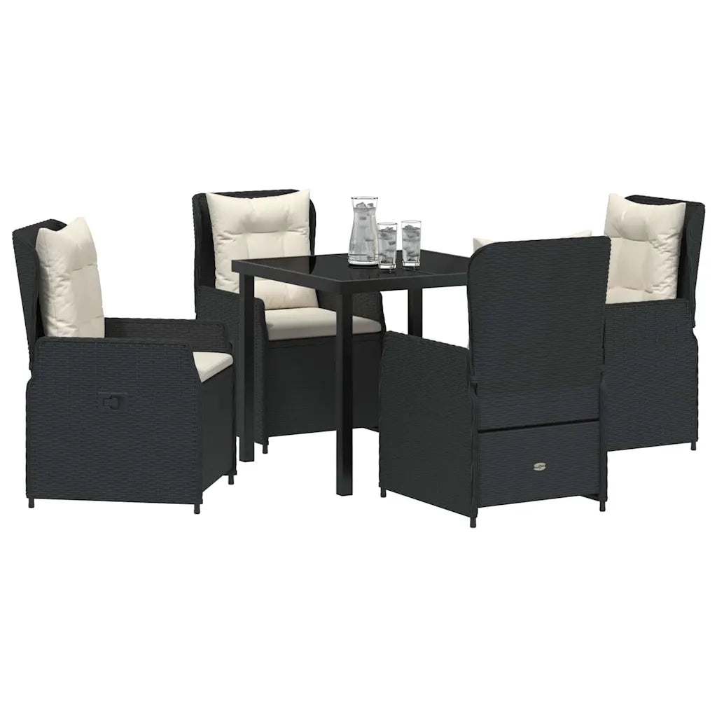 Set da Pranzo per Giardino 5 pcs Nero polyrattan