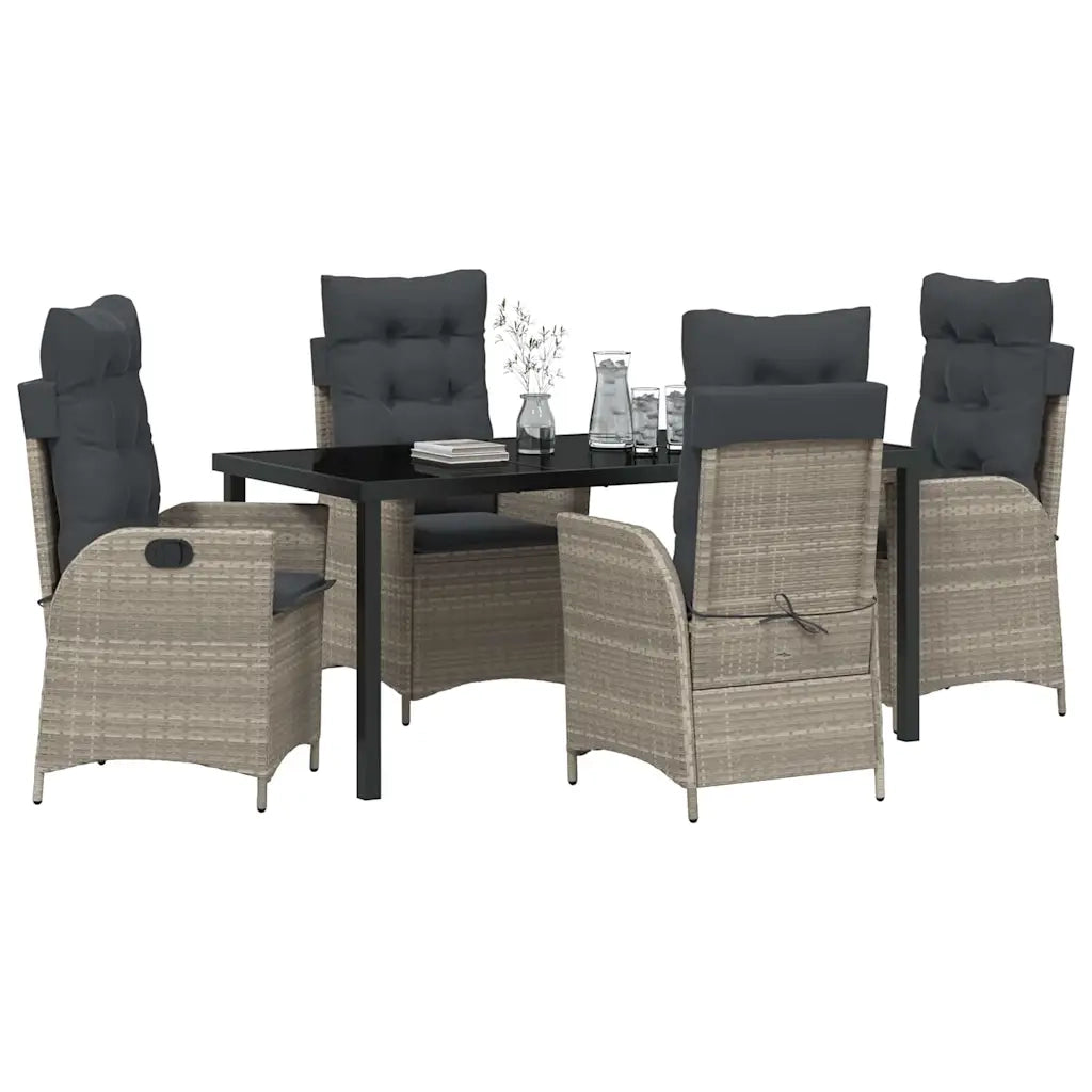 Set da Pranzo per Giardino 5 pcs Grigio chiaro polyrattan