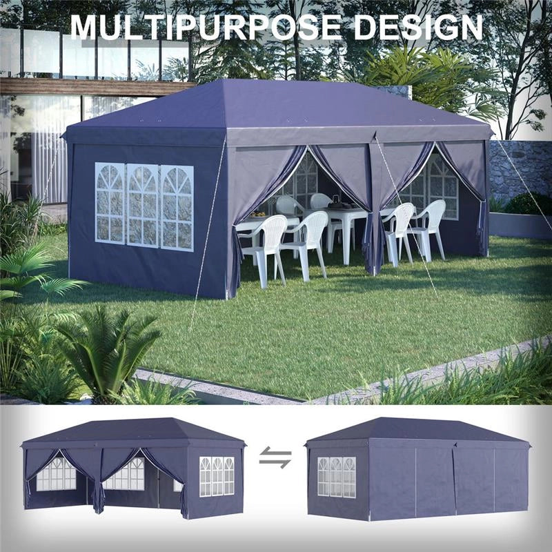 GAZEBO PIEGHEVOLE DA GIARDINO ESTERNO CON 6 PANNELLI LATERALI, 585X295 CM, BLU