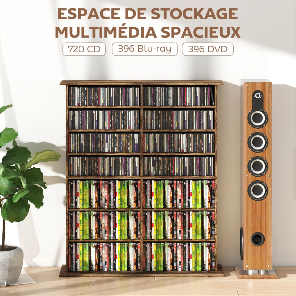 Mobile per CD e DVD con 16 cassetti e 12 ripiani regolabili ¨C zephmum ¨C marrone