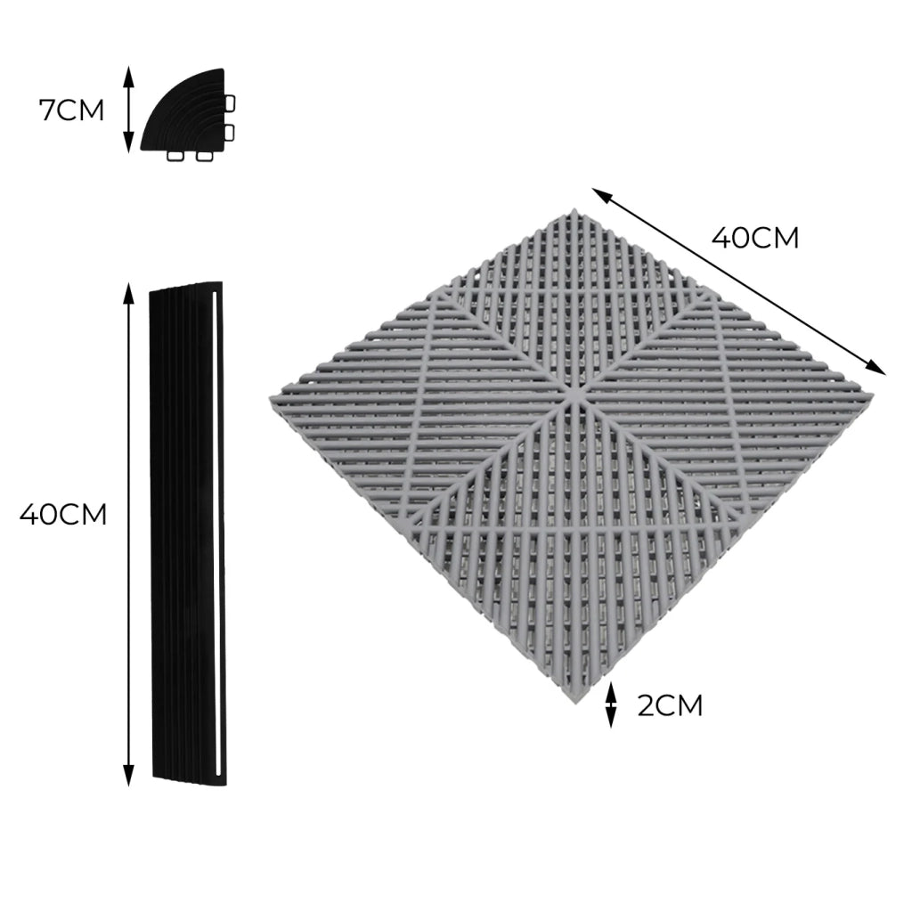 Piastrelle ventilate grigie 6m x 6m per garage doppio e officine, antiscivolo.