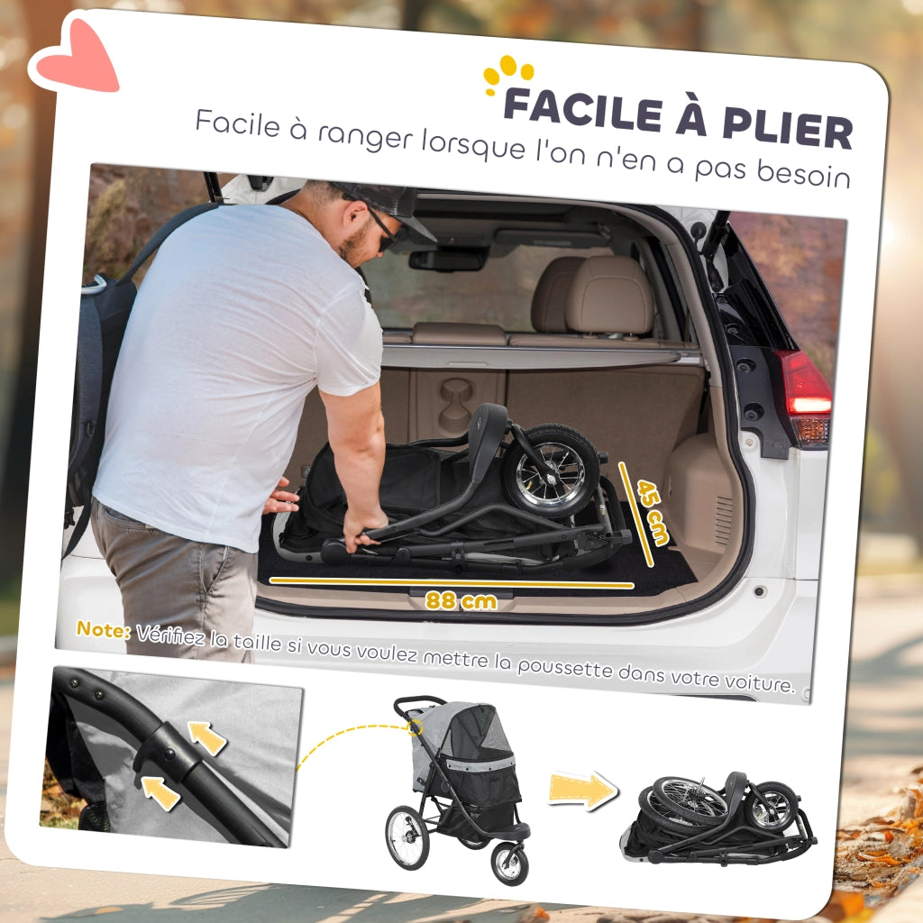 Carrello per cani pieghevole con cesto ¨C zephmum ¨C grigio