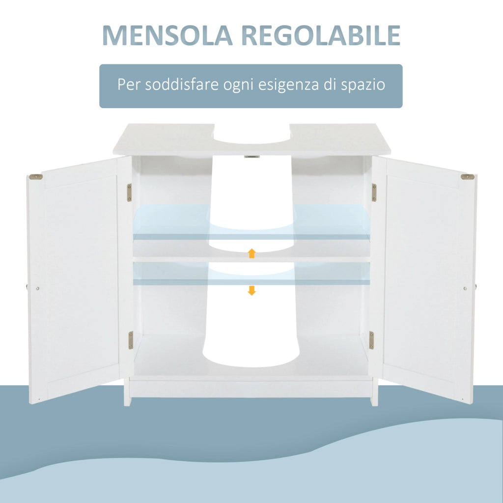 Mobile Sottolavabo Bagno con 2 Ante e Ripiano Regolabile ¨C Minimal ¨C Bianco 60x30x60 cm