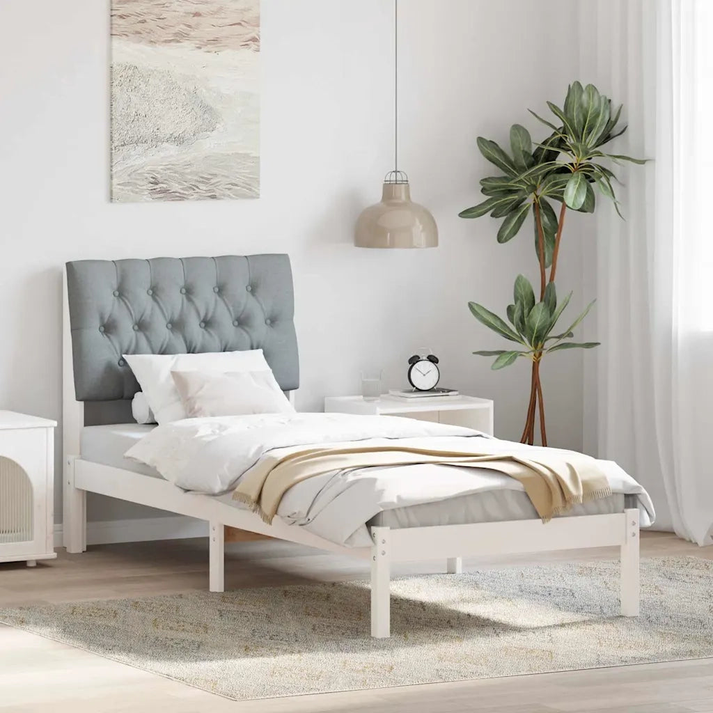 Letto singolo | Letto per adulti | Letto con Testiera Rivestita con testiera Bianco 75 x 190 cm