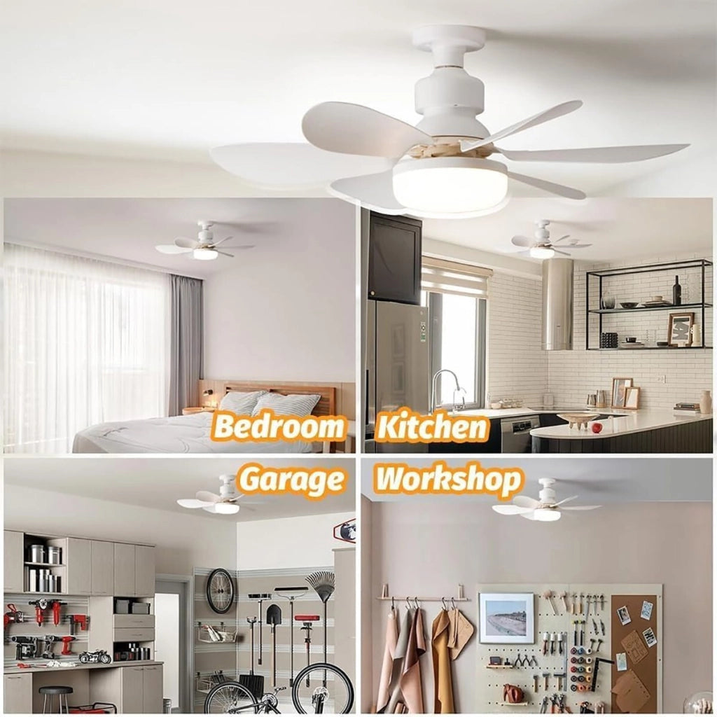 LAMPADA VENTILATORE PLAFONIERA LED SOFFITTO E27 DIMMERABILE 6 PALE TELECOMANDO