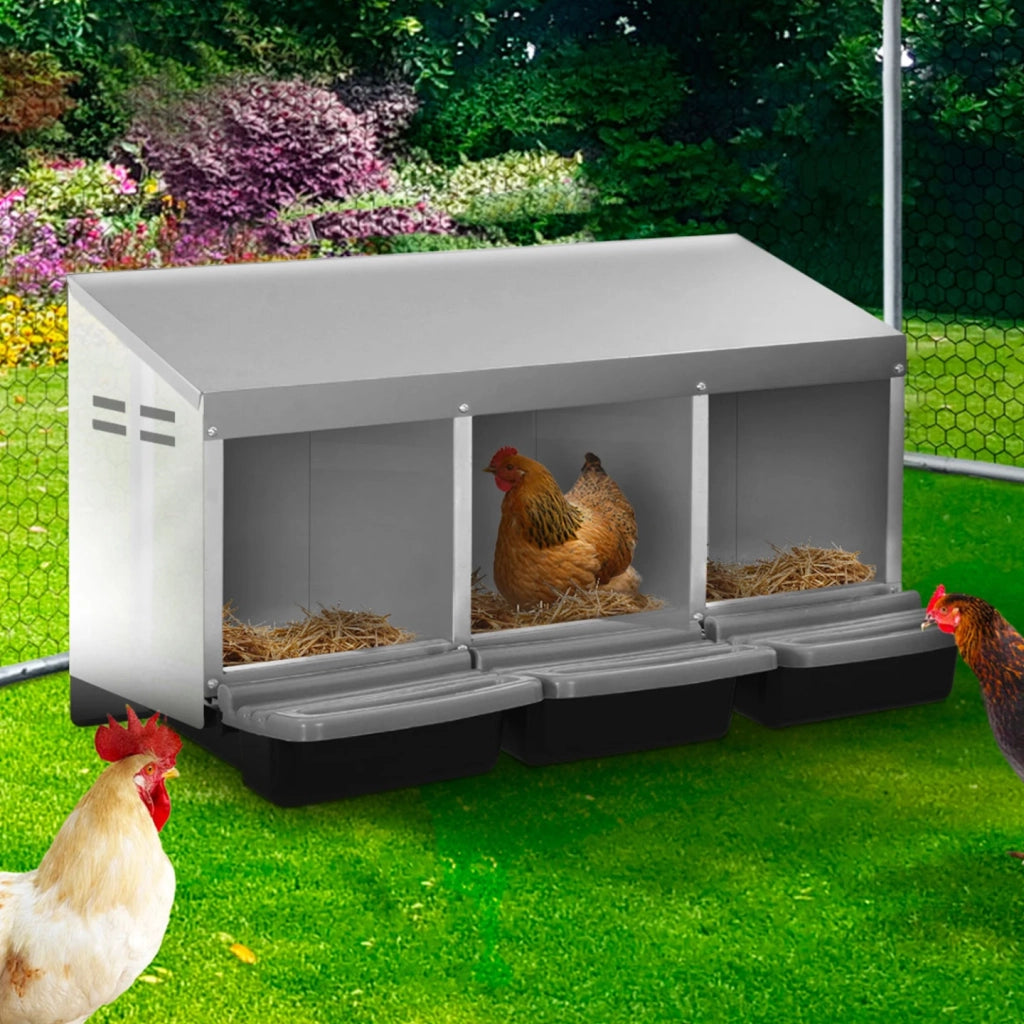 IDMarket - Conigliera per galline con 3 postazioni di nidificazione Cassetta di nidificazione in metallo con base