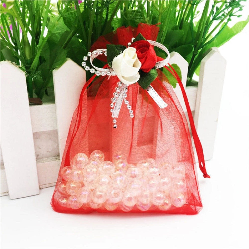Trade Shop - 50 Veli Sacchetti Organza Tulle Per Confetti Regalo Bomboniera - Rosso