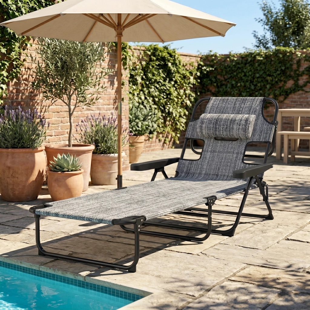 Poltrona da Giardino Pieghevole ¨C Minimal ¨C Grigio 145x72x89 cm