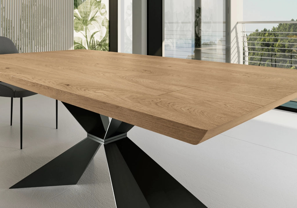 Tavolo allungabile Stark top impiallacciato rovere naturale 160/240 cm con gambe in metallo nero - Tavolo design moderno 10 posti