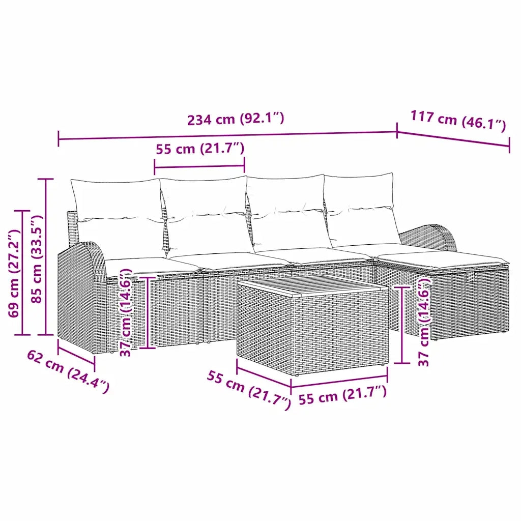 Set Divano da Giardino con cuscino 6 pcs Beige polyrattan 3359504