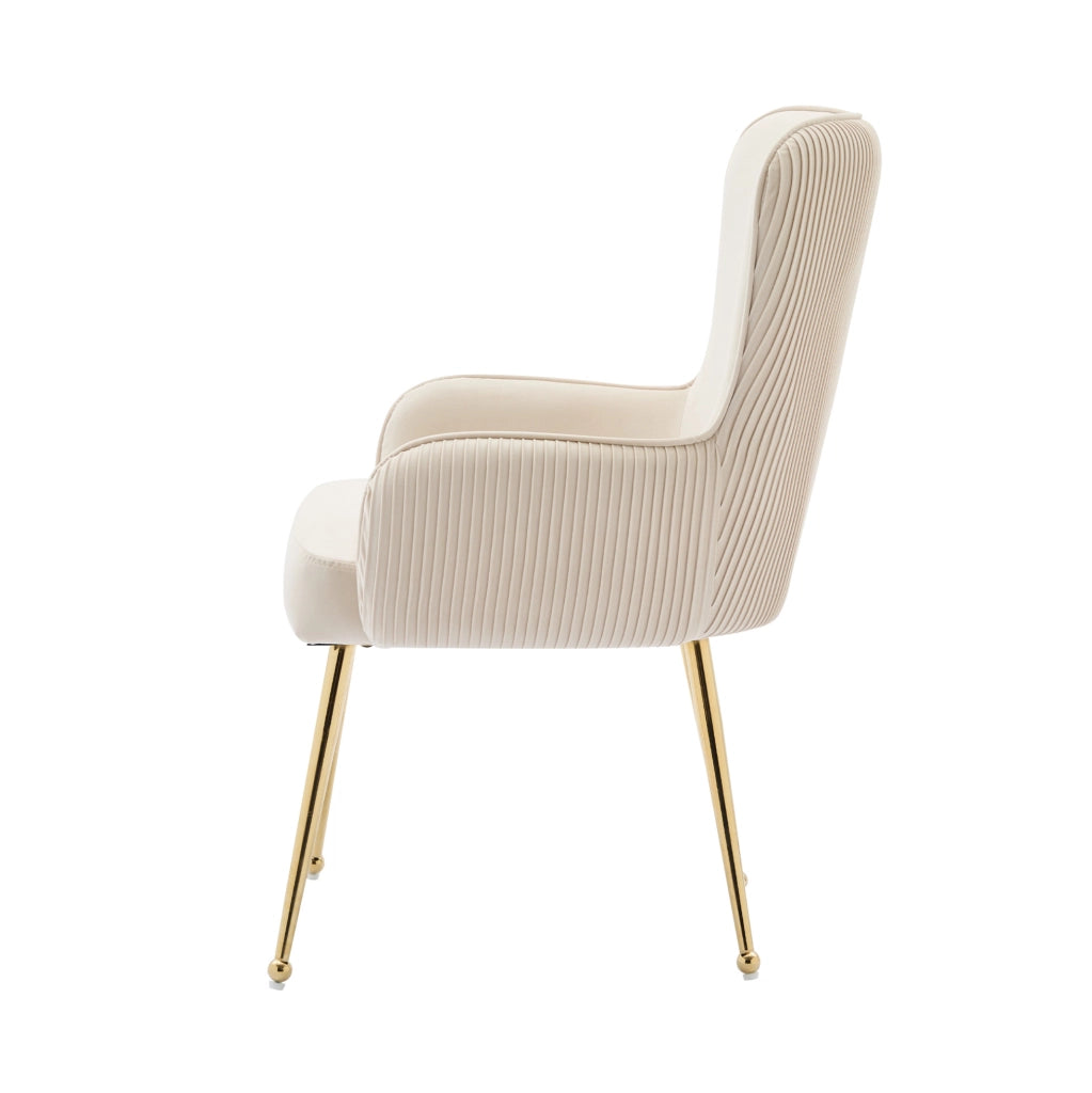 SEDIA Set da 4 in velluto Beige e Oro con braccioli