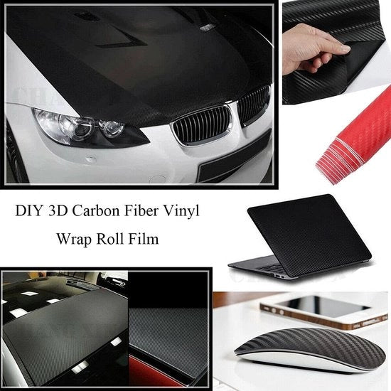 Auto Sticker 3D in Zavoro - Fibra di Carbonio - Impermeabile - Auto Sticker Universale - 1,52m x 50cm - Aspetto Lussuoso - Copertura del Veicolo