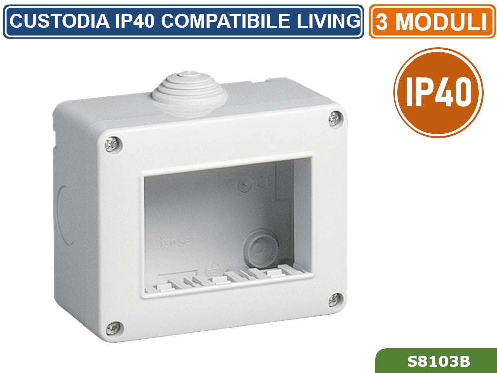 CUSTODIA ESTERNA IDROBOX 3 MODULI IP40 COMPATIBILE SERIE BTICINO LIVING