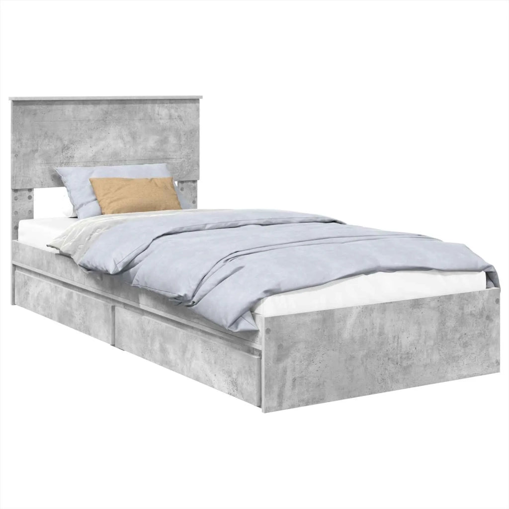 Letto con Contenitore con testiera Grigio cemento 70 x 190 cm