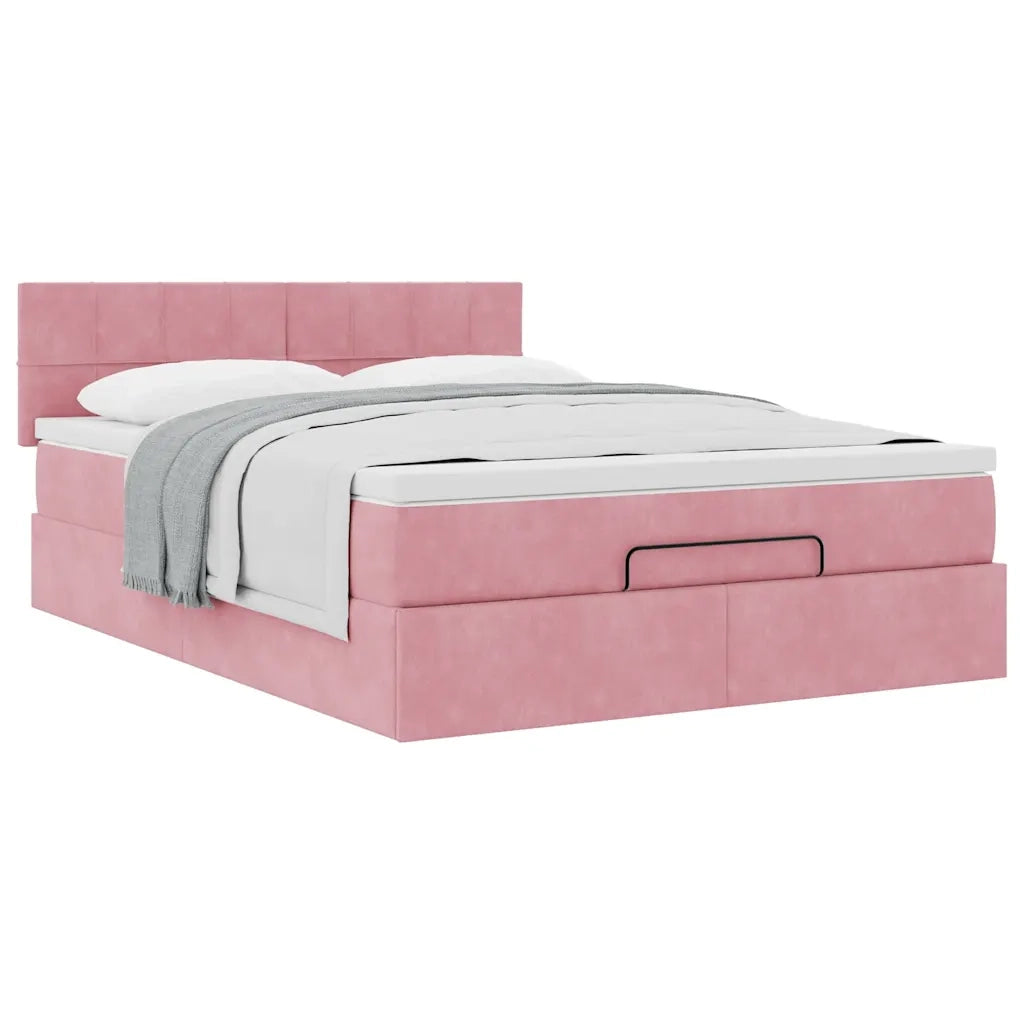 Struttura Letto Pouf con Materasso Rosa 140x190 cm in Velluto 3311776
