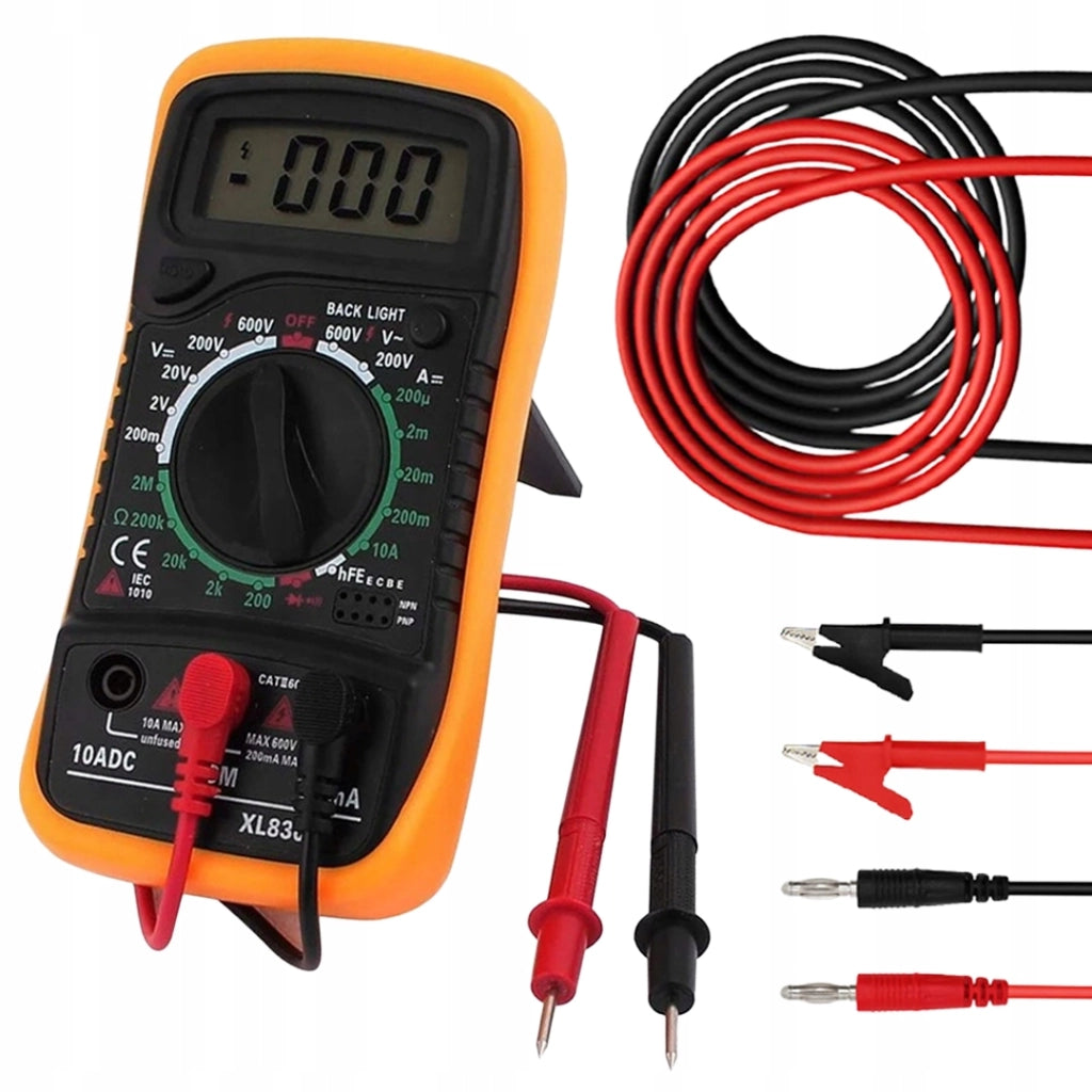 Set di Misurazione: Multimetro Digitale XL830L + Cavi con Coccodrilli 100cm | 1000V 15A