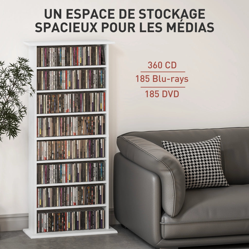 Libreria per CD e DVD con 8 scomparti e 6 ripiani regolabili ¨C zephmum ¨C bianco