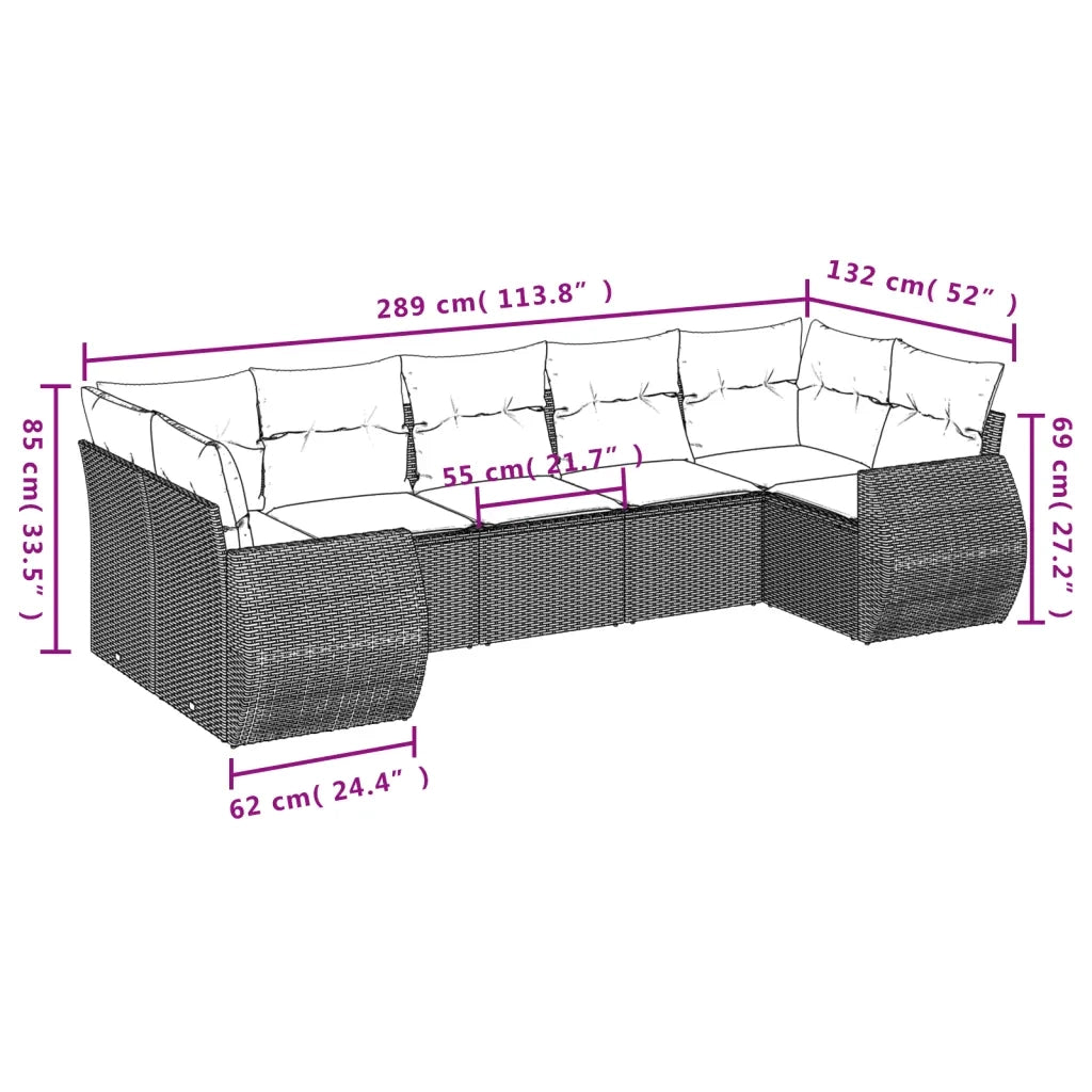 Set Divani da Giardino con Cuscini 7pz Nero Polyrattan 3254122