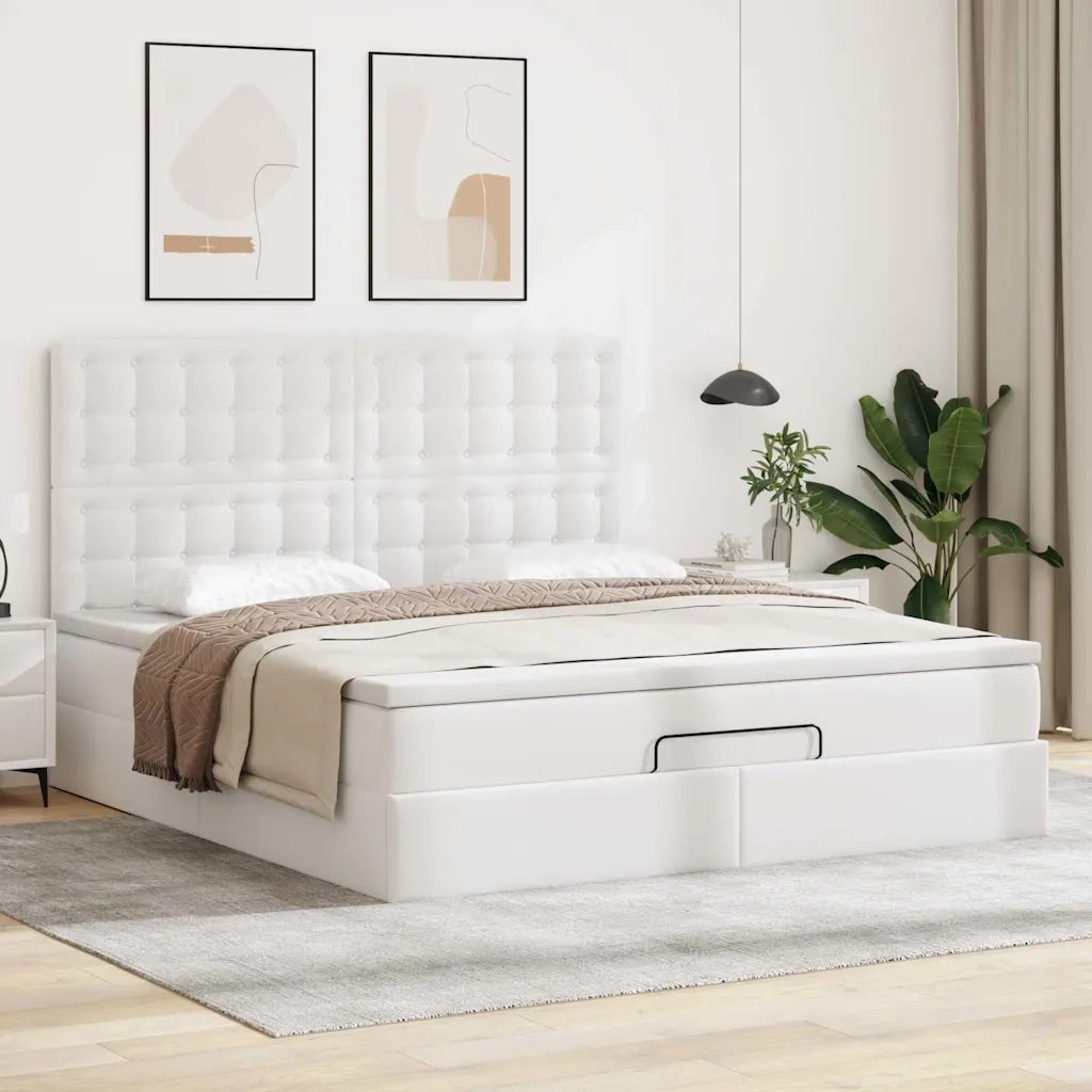 Struttura Letto Pouf con Materasso Bianco 160x200 cm Similpelle 3313012