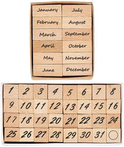 Set di timbri in legno 44 pezzi - numeri 0/31 - timbri mensili - timbri decorativi - ideali per scrapbooking e francobolli