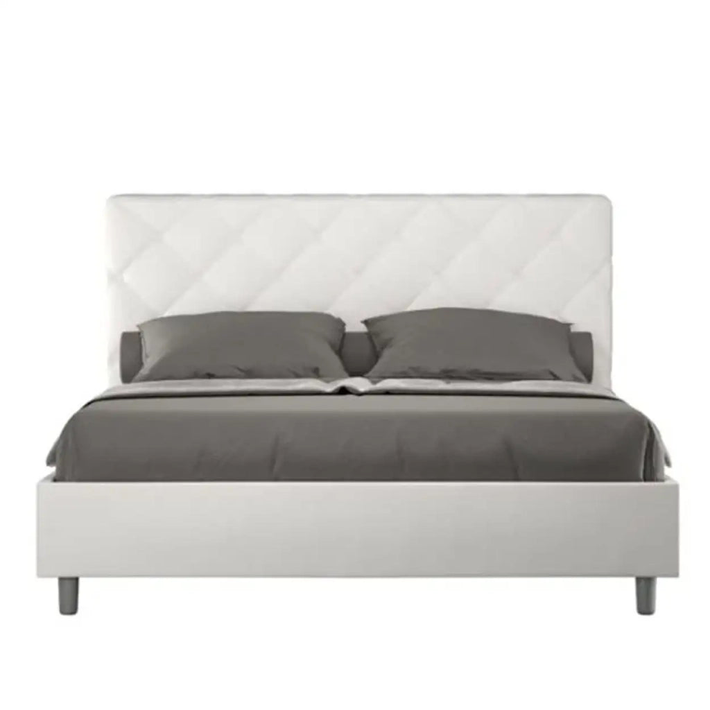 Letto matrimoniale contenitore imbottito 160x190 similpelle bianco Priya