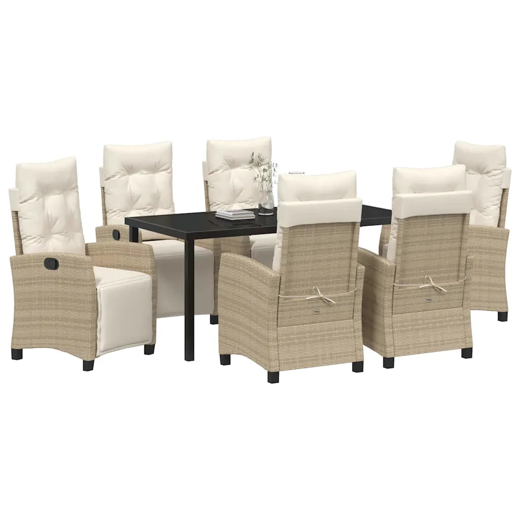Set da Pranzo per Giardino con cuscino 7 pcs Beige polyrattan