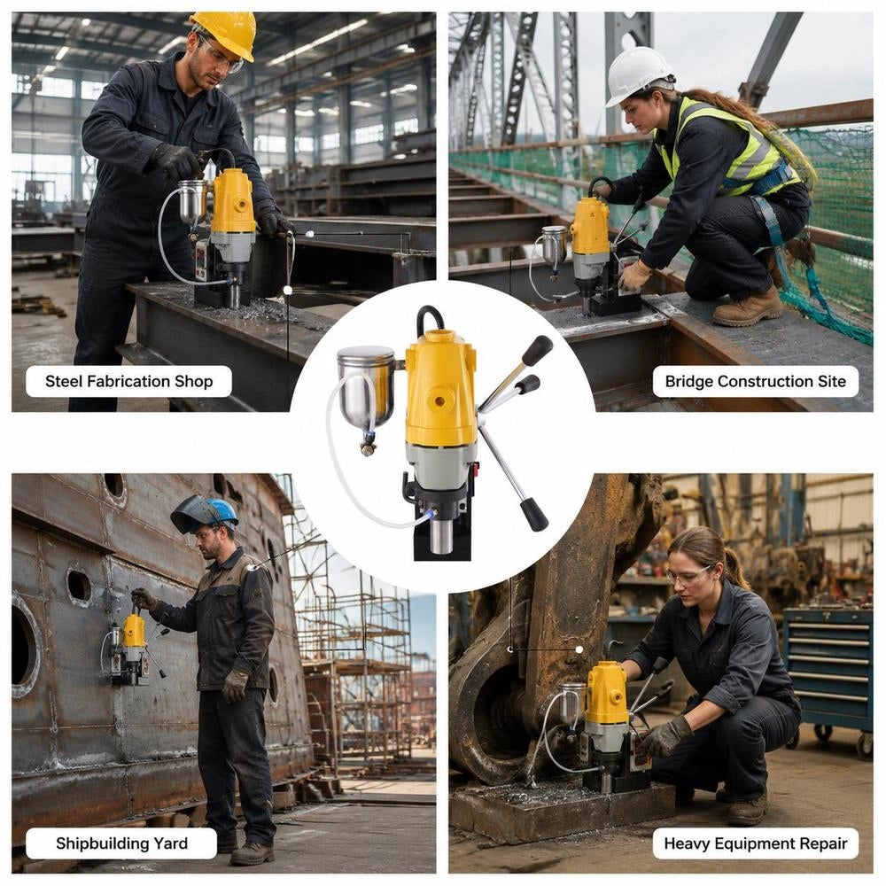 1100 W Magnetic Drill With 40 Mm Drilling Diameter MD40 Magnetic Drill 12000 N Magnetic Force Magnetic Drilling System 670 Rpm With 6-piece HSS Ring Cutter Set