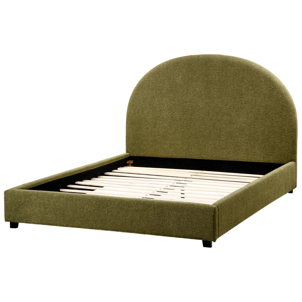 Letto con rete retro minimalista design retro bouclé verde oliva 140 x 200 cm