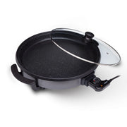 Padella elettrica multifunzione 42 cm con coperchio in vetro, termostato regolabile 240°C rivestimento antiaderente pietra 1500W - Sogo