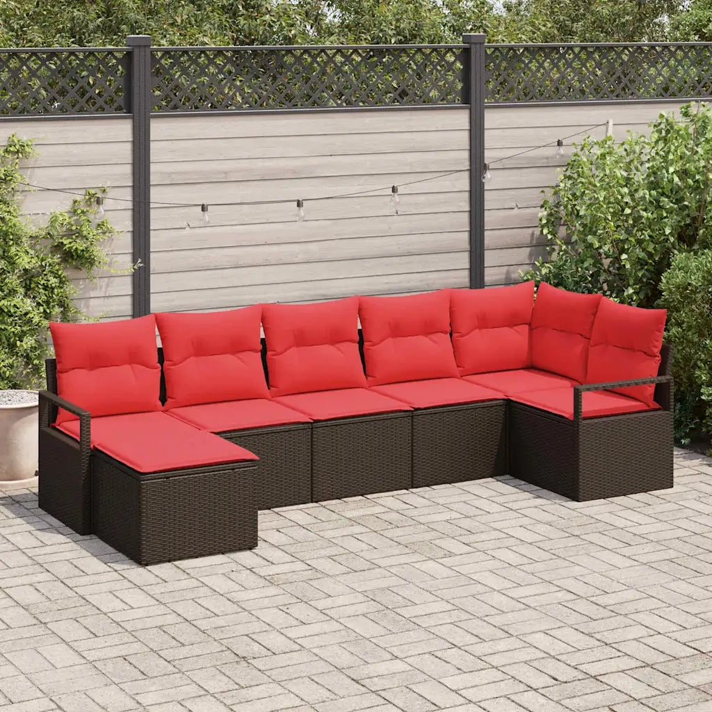 Set di divani con cuscino 7 pcs Marrone e Rosso polyrattan 3355143