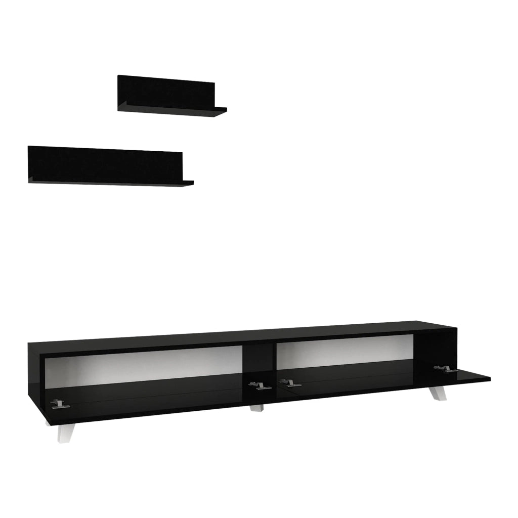 Mobile TV e set di 2 ripiani 180 x 31 x 33 cm nero 03_0007890