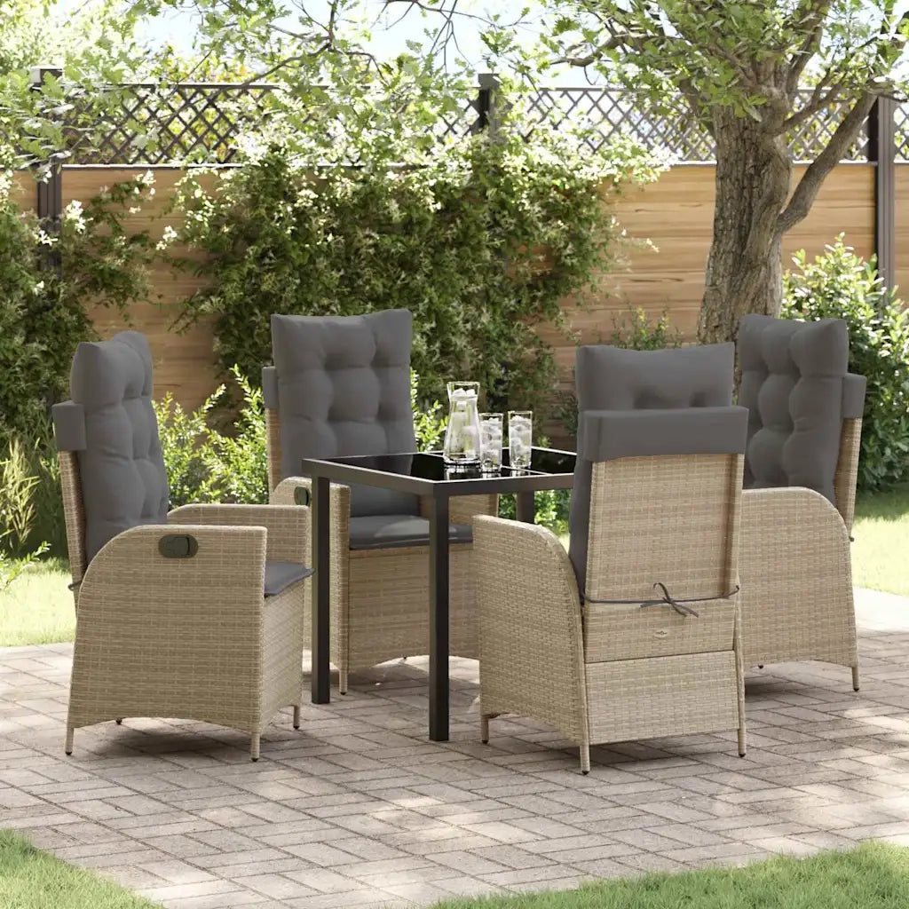 Set da Pranzo per Giardino con cuscino 5 pcs Beige polyrattan