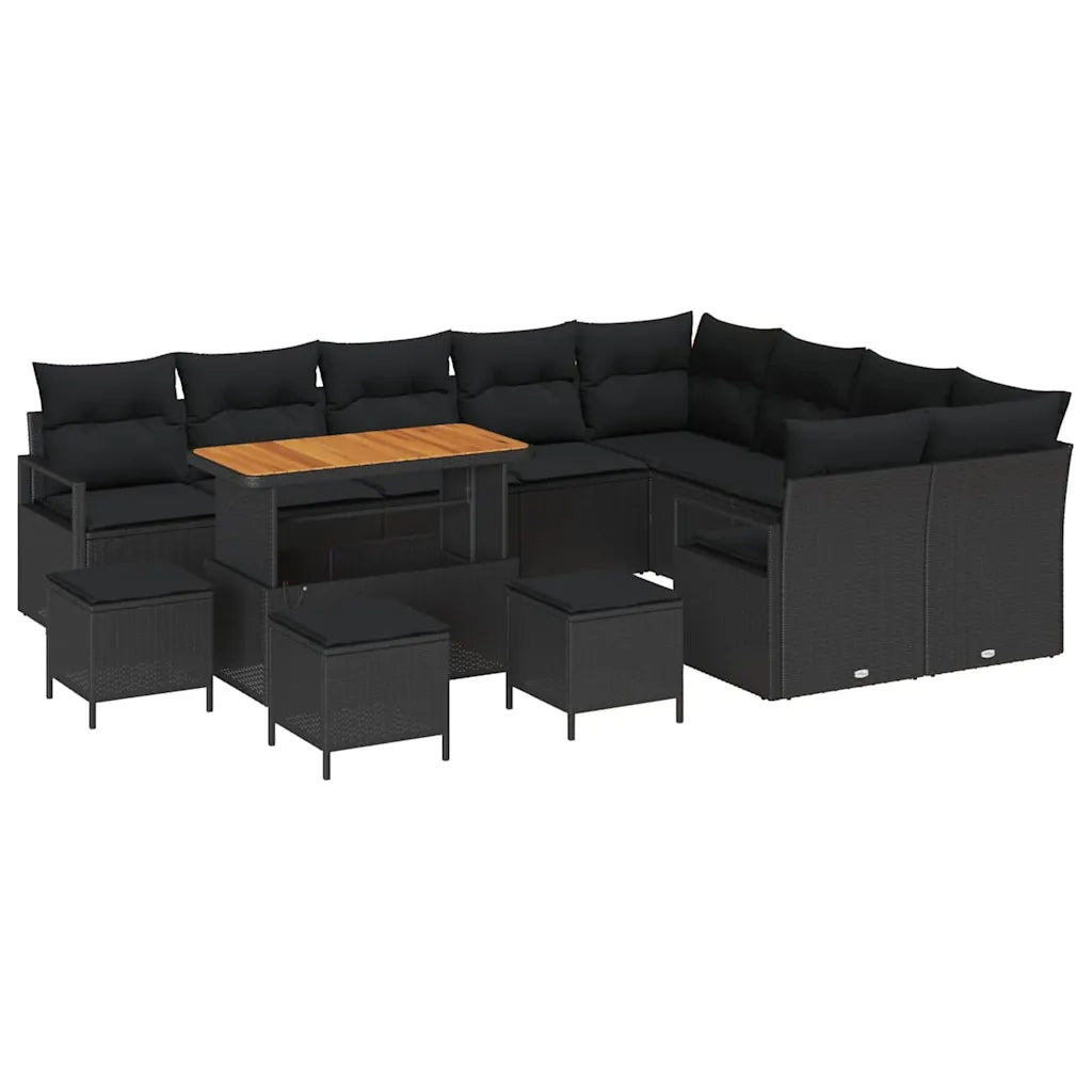 Set Divano da Giardino con cuscino 13 pcs Nero polyrattan 3362569