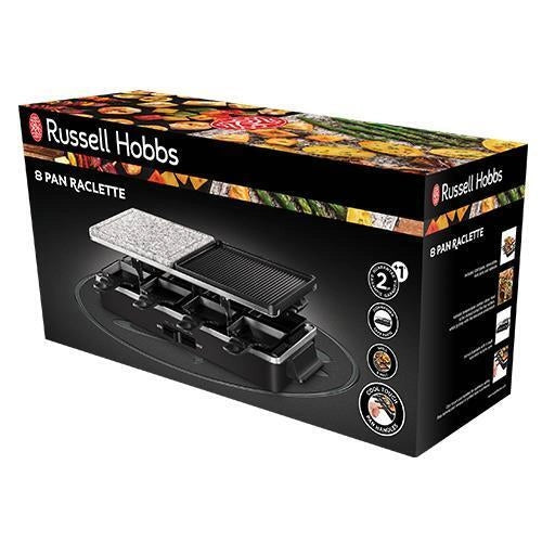 Russell Hobbs 26280-56 Multi Raclette 3 in 1 Griglia Raclette 8 Persone 1400 W Antiaderente Padellini Inclusi colore Nero