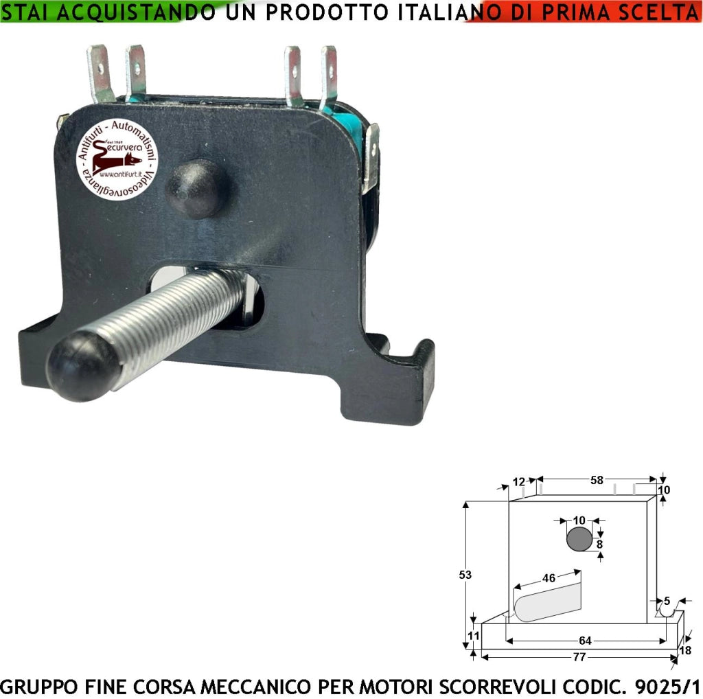 Fine Corsa per Motori Cancello Scorrevole Geko Simply Carrera 9025/1 Composto da 2 Microswitch Contatti a Scambio Carico 10 A 250 V Gruppo Elettromeccanico Supporto in ABS Asta di Comando a Molla