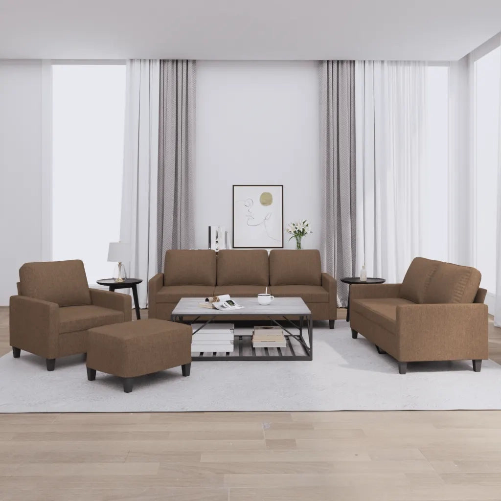 Set di Divani 4 pz con Cuscini Marrone in Tessuto