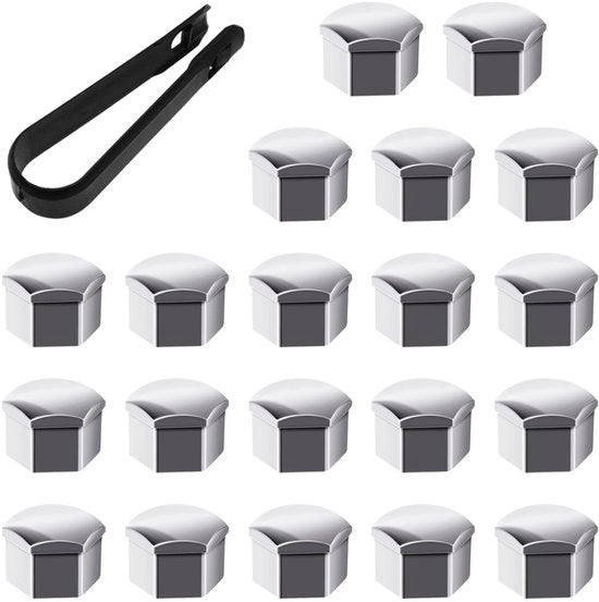 Copricerchione per ruote 17 mm - 20 pezzi - Plastica argentata - Inclusa clip - Resistente alla corrosione - Materiale duraturo - Copricerchione per ruote