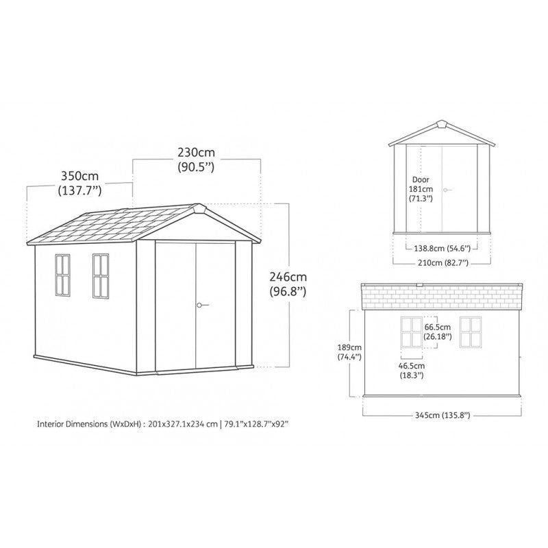 Casetta da giardino in resina effetto legno EVOTECH+ 350x230 cm - pavimento e doppia porta - carico neve 150 kg/m² – Apex 7511/1175 Signature Walnut - Keter
