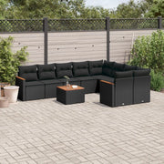 Set Divani da Giardino 10pz con Cuscini in Polyrattan Nero 3258709