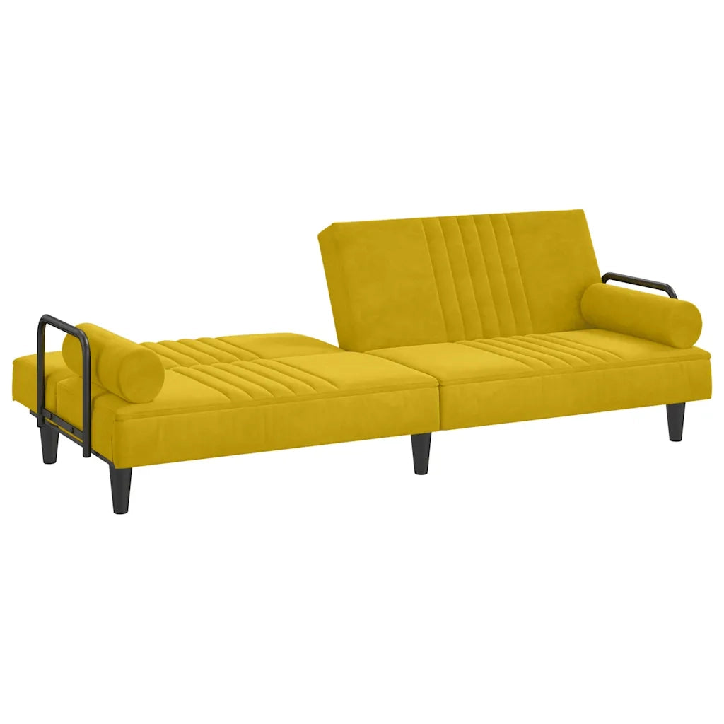 Divano Letto con Braccioli Giallo in Velluto 351899
