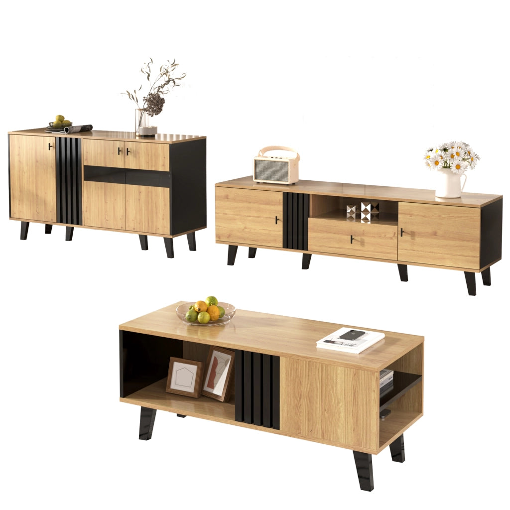 Mobile Credenza con Vetro e LED ¨C Xylo ¨C Nero e Legno