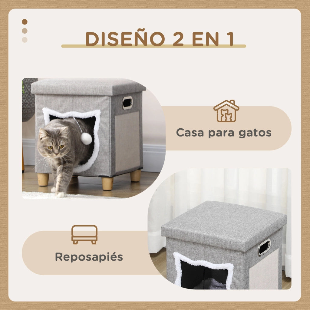 Letto per Gatti con Cuscino e Graffiatoio ¨C Minimal ¨C 35.5x35.5x42.5 cm Grigio