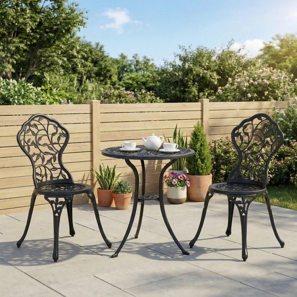 Set Giardino 3 Pezzi ¨C zephmum ¨C Sedie e Tavolo in Alluminio, Nero